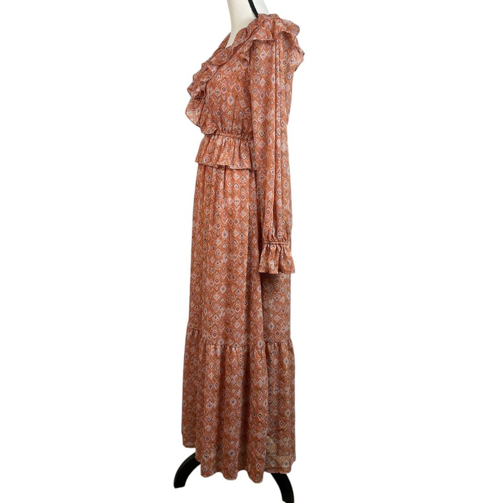 Moon River Anthropologie Maxi Dress Small Long Sleeve Ruffle V‑Neck Tiered Boho - Picture 5 of 12